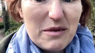 Mommy nearly got caught by amblers as she plays with her awesome tits whilst walking along the river in the spring sun