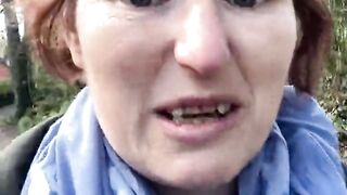 Mommy nearly got caught by amblers as she plays with her awesome tits whilst walking along the river in the spring sun