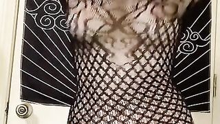 dancing in a sheer fishnet dress- twerking my pawg ass and bouncing my big tits