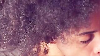 Petite Afro Latina giving head close up