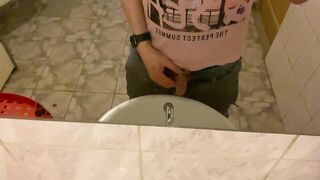 Hooligan in a public office toilet)) pissing in the sink POV