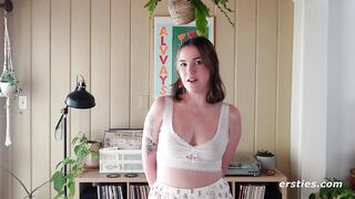 Ersties - Cute Summer Shoves Panties In Her Pussy Before Grabbing The Glass Dildo