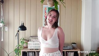 Ersties - Cute Summer Shoves Panties In Her Pussy Before Grabbing The Glass Dildo