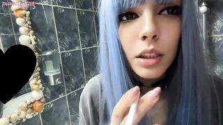 Blue Hair Alt Babe smoking in your bathroom (full vid on my 0nlyfans/ManyVids)