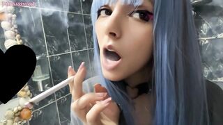 Blue Hair Alt Babe smoking in your bathroom (full vid on my 0nlyfans/ManyVids)