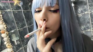 Blue Hair Alt Babe smoking in your bathroom (full vid on my 0nlyfans/ManyVids)
