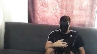 Brunette sucks the courier and the plumber's cock