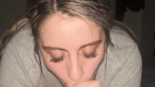 Pretty white girl eating this black dick