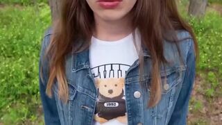 Brunette babe loves sucking my cock outside