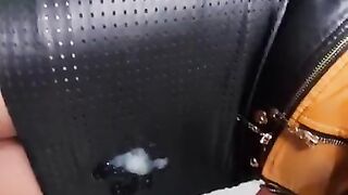 leather mistress handjob & blowjob for a fan custom clip, cumshot on leather skirt