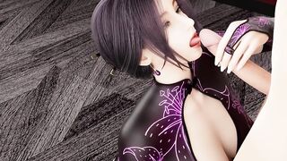3D cute Asian wife wearing sexy dress cheating with big cock