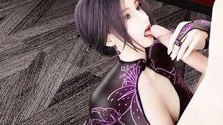 3D cute Asian wife wearing sexy dress cheating with big cock