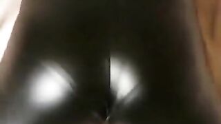 Leather Spandex Leggings of Big Booty Latina Panty Line Visible Tease