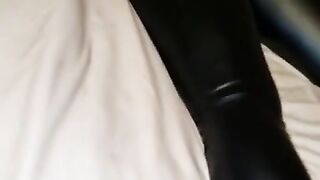 Leather Spandex Leggings of Big Booty Latina Panty Line Visible Tease