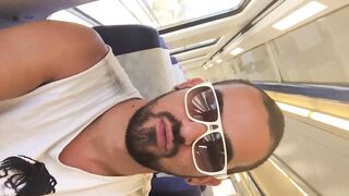 Showing my cock at the train heading to Barcelona