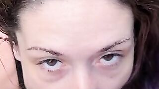 Big brown eyes deepthroat big cock outside