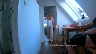 DICKFLASH in STUDENTS APARTMENT: a slutty college girl can't resist to finish me off