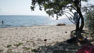 on a public beach jerking off my dick in anticipation of sex